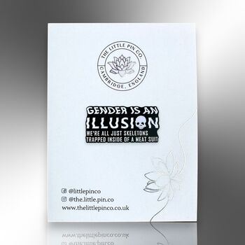 Gender Is An Illusion Enamel Lapel Pin, Skull, Lgbtiqia+ Badge, Non Binary, Genderqueer, Agender, Bigender, Genderflux Gift, 4 of 8