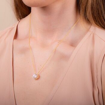 Round Rose Quartz 18k Gold Plated Necklace, 2 of 4
