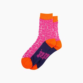 Leopard Print Combed Cotton Sheer Pop Socks In Pink, 3 of 4