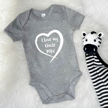 I Love My Uncle Personalised Heart Babygrow, 5 of 9