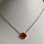 Gold Plated Red Single Clover Necklace, thumbnail 4 of 7