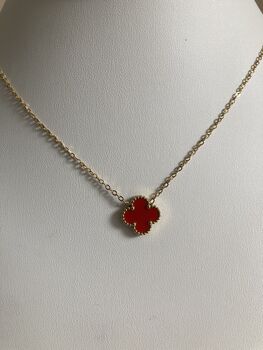 Gold Plated Red Single Clover Necklace, 4 of 7