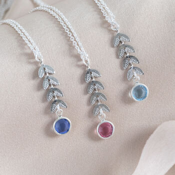 Silver Plated Leaf Chain Birthstone Necklace, 4 of 10