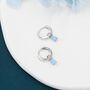 Sterling Silver Blue Opal Droplet Huggie Hoop Earrings, thumbnail 1 of 12