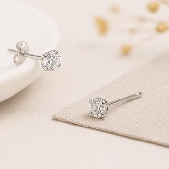 Sterling Silver Clear Cz Micro Stud Earrings – 4mm, 4 of 12
