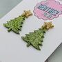 Green Glitter Christmas Tree And Gold Star Earrings, thumbnail 3 of 3