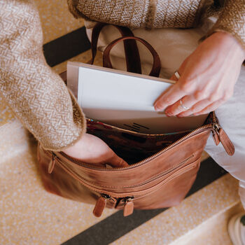 Brown Leather Laptop Backpack With Front Pocket, 2 of 5