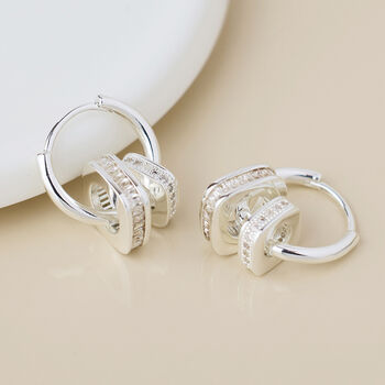 Silver Plated Hoop And Square Crystal Ring Hoop Earrings – 15mm, 3 of 6