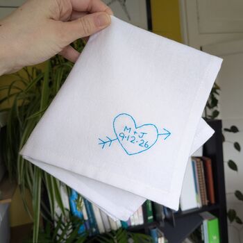 Personalised Initials Heart Handkerchief With Date, 2 of 6