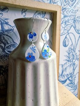 Vintage China Forget Me Not Drop Earrings, 5 of 5