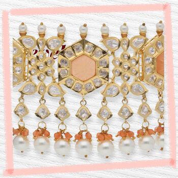 Peach Kundan Necklace Set, 3 of 4