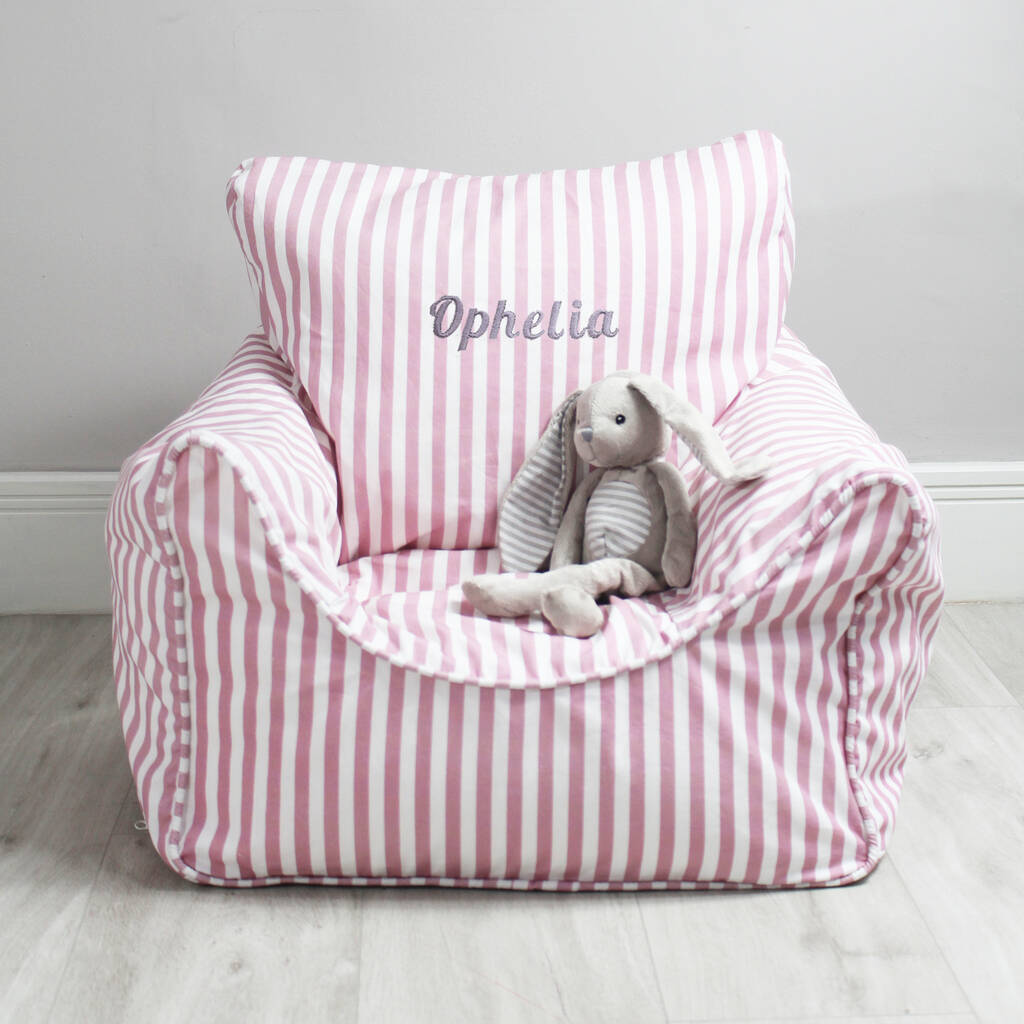 Personalised Childs Pink Stripe Bean Bag Chair, 1 of 3