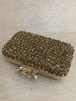 Gold Handcrafted Diamante Rectangular Clutch Purse, 4 of 6
