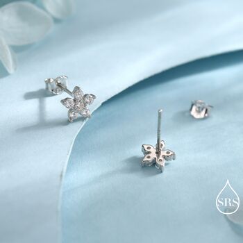 Uncoloured Forget Me Not Flower Cz Stud Earrings, 3 of 12