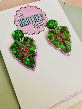 Chinese Evergreen Leaf Glitter Resin Earrings, 3 of 5