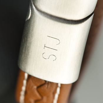 Mens Personalised Leather Strap Steel Bracelet, 4 of 10