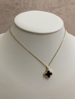 Double Sided Single Clover Charm Necklace Emerald Black, 8 of 10