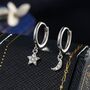 Moon And Star Cz Dangle Huggie Hoop Earrings, thumbnail 1 of 12