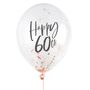 Rose Gold 'Happy 60th' Confetti Balloons, thumbnail 2 of 2