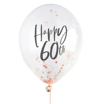 Rose Gold 'Happy 60th' Confetti Balloons, 2 of 2