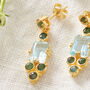 Amethyst Emerald Gold Plated Silver Drop Stud Earrings, thumbnail 7 of 9