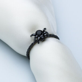 Sterling Silver Black Crystal Spider Adjustable Ring, 3 of 7