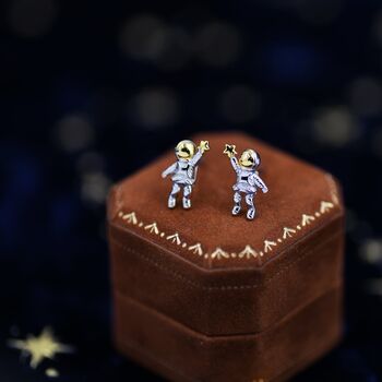 Sterling Silver Extra Tiny Spaceman Astronaut Stud Earrings, 7 of 12