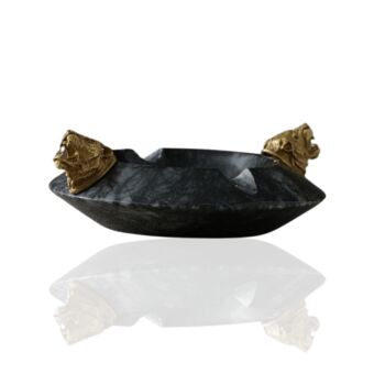 Handmade Black Marble Ashtray With Twin Gold Tiger Heads, 2 of 2