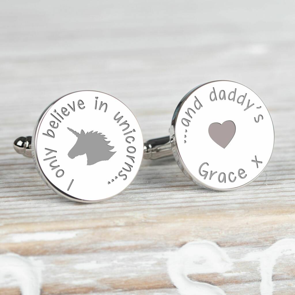 Image of Personalised 'Unicorns And Daddy's' Silver Cufflinks, Silver
