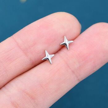 Sterling Silver Four Point Star Stud Earrings, 4 of 12
