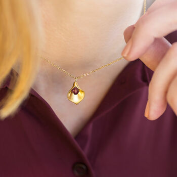 Gold Plated Calla Lily Birthstone Necklace, 2 of 6