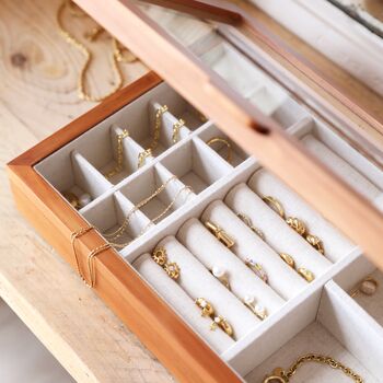 Personalised Birth Flower Glass Top Wood Jewellery Box, 6 of 6