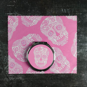 Pink Skull Compact Mirror And Lens Cloth Set, 2 of 7