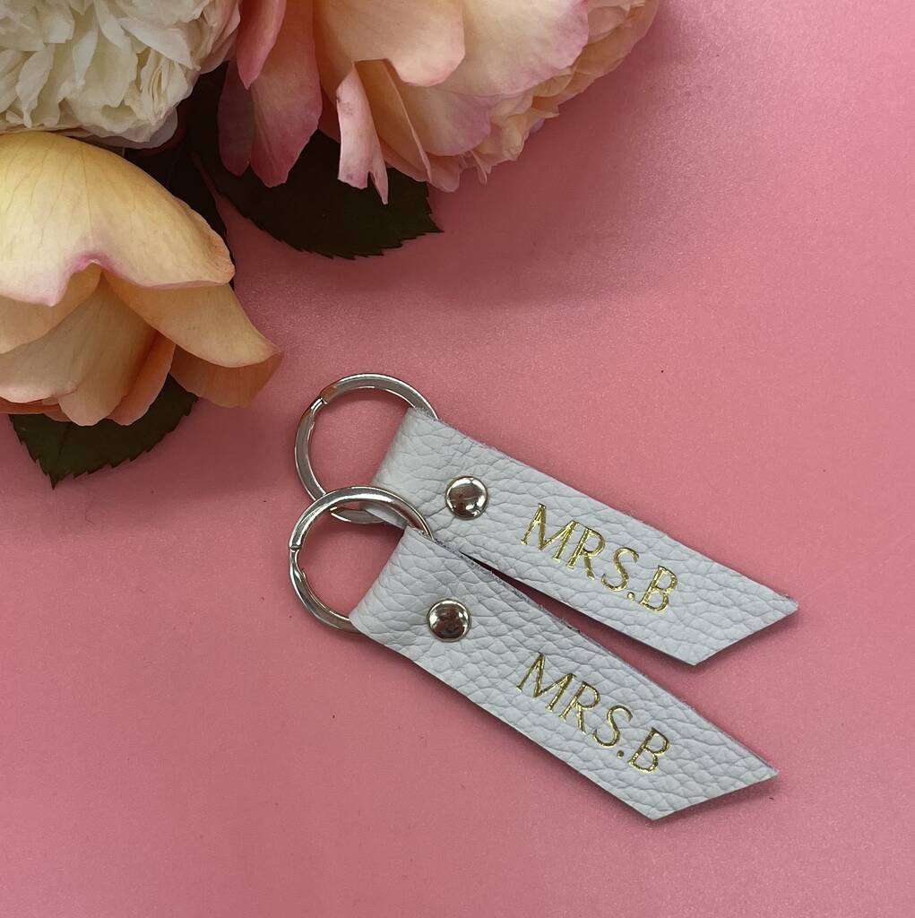 Personalised Leather Mrs And Mrs Key Ring Set, 1 of 3