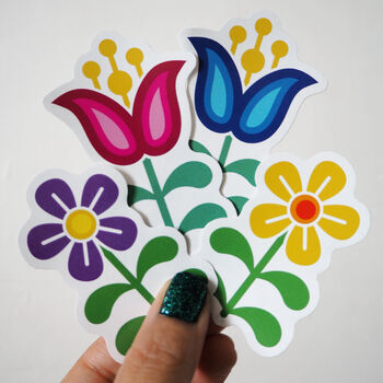 Rainbow Scandi Folk Art Style Flower Vinyl Stickers, 4 of 5