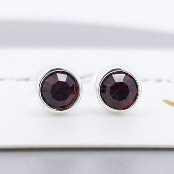 Sterling Silver January Garnet Birthstone Stud Earrings, 3 of 7