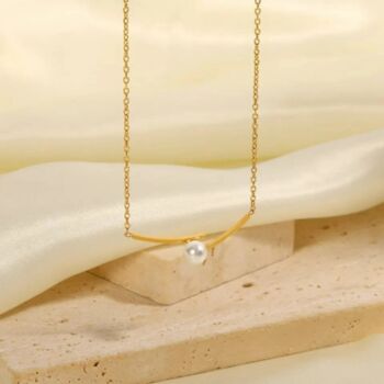Gold Plated White Pearl Irregular Pendant Necklace, 4 of 5