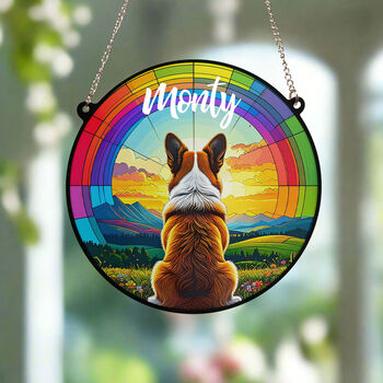 Corgi Rainbow Bridge Stained Glass Effect Suncatcher, 5 of 5