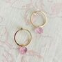 Gold Plated Hoop Earrings With Pink Faceted Polished Glass Stone, thumbnail 5 of 5
