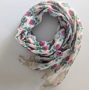 Handmade Indian Block Printed Floral Scarf, Khadi Cotton, 4 of 9