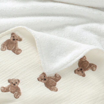 Teddy Bear Organic Cotton Muslin Hooded Baby Towel, 3 of 3