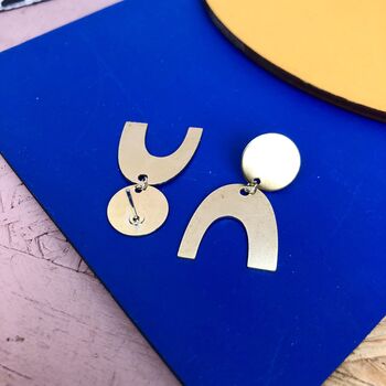 Geometric Brass Circle And Arc Abstract Drop Earrings, 8 of 9