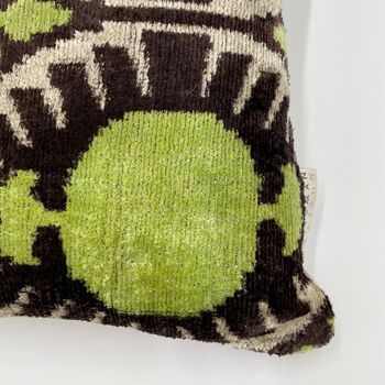 Square Ikat Velvet Cushion Green Pomegranate, 3 of 7
