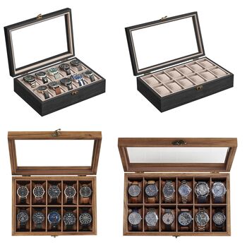 Wooden Watch Box With Twelve Slots And Glass Display Lid, 8 of 8