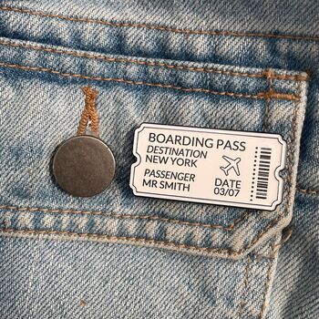 Personalised Boarding Pass Ticket Enamel Pin, 3 of 5