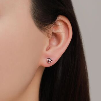 Tiny Garnet Red Cz Heart Stud Earrings, 6 of 12