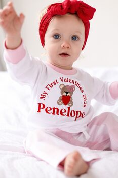 My First Valentines Embroidered Personalised Bear Checked Pyjamas, 4 of 7