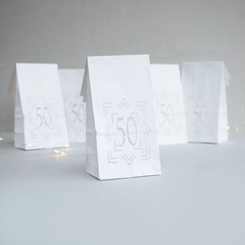 Four White Paper Lantern Bags 50th Birthday Farolitos, 3 of 6