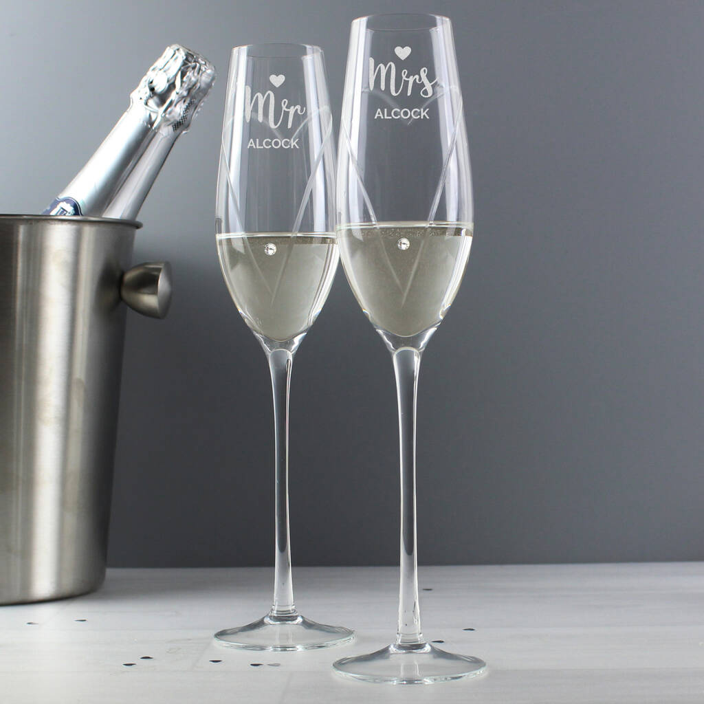 Personalised Mr And Mrs Swarovski Champagne Flutes, 1 of 8