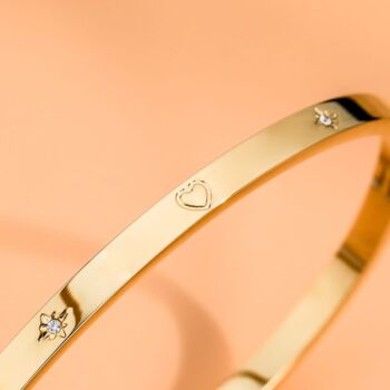 Minimalist Gold Polaris Guiding Heart Bangle Bracelet, 7 of 10